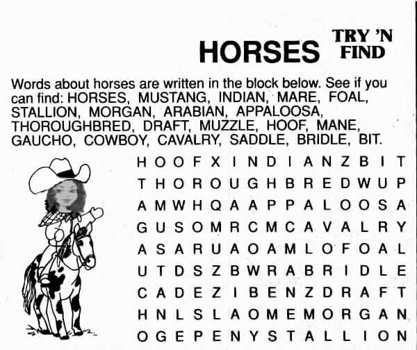 horse word find game picture